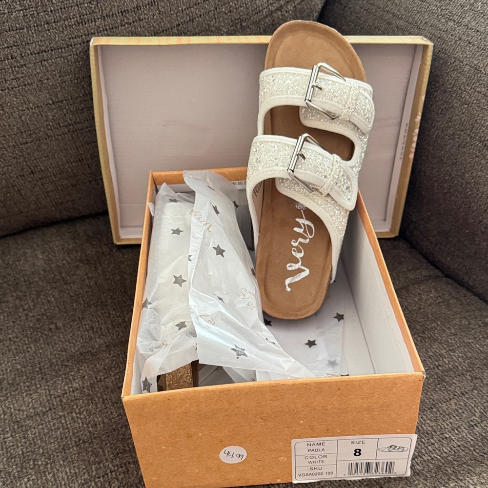 White Glitter Sandals with Buckles